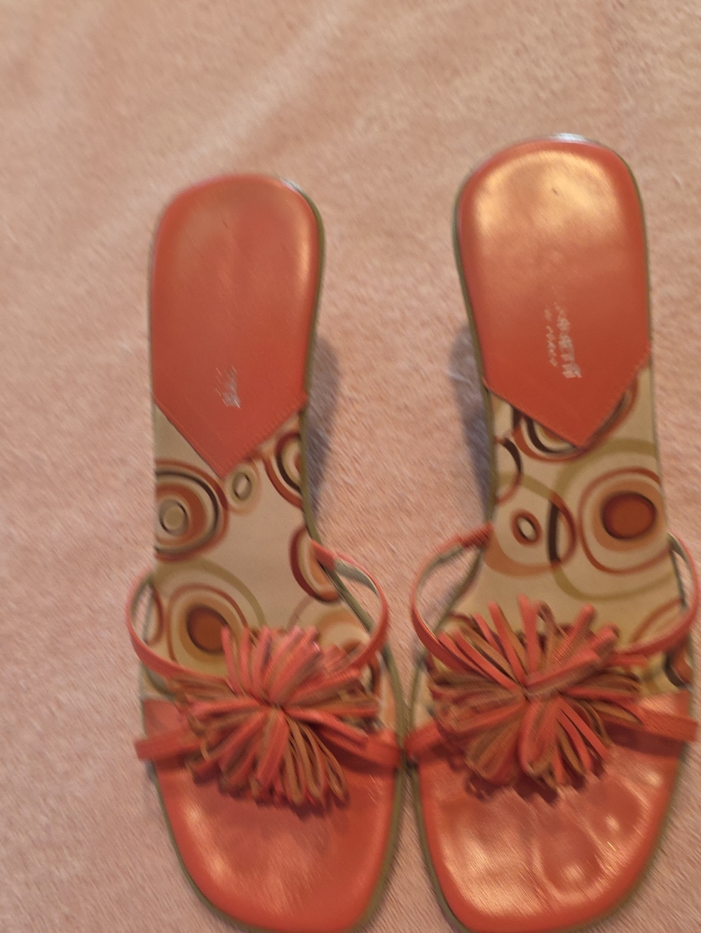 A.Giannetti TM Italy Women's Coral Slide Sandals with Leather Tassel Accent.